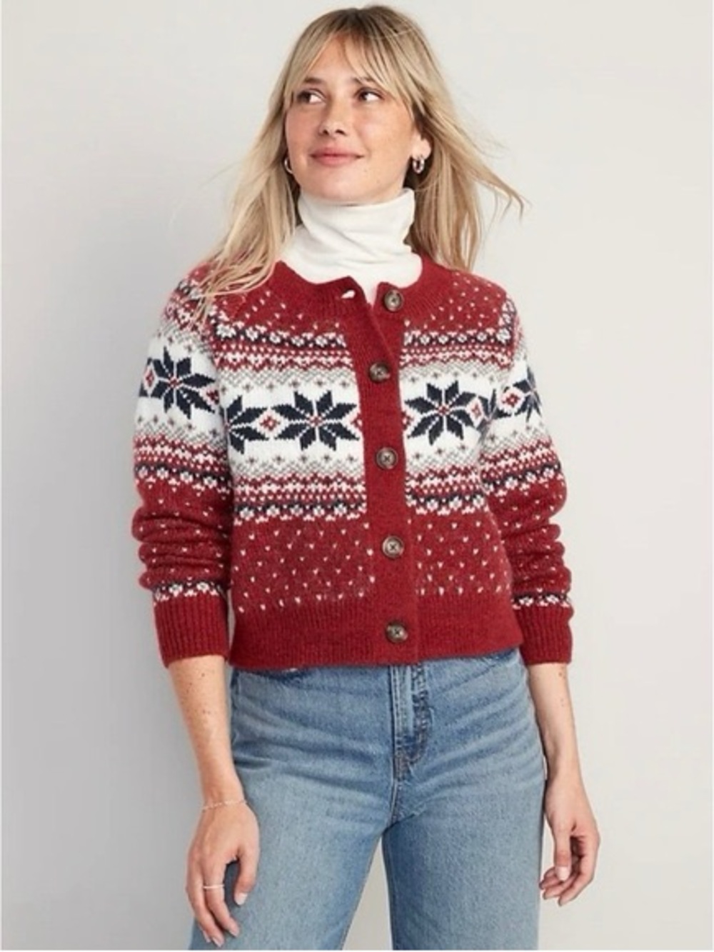 Old Navy Red Fair Isle Button-Front Women's Sweater Cardigan Large